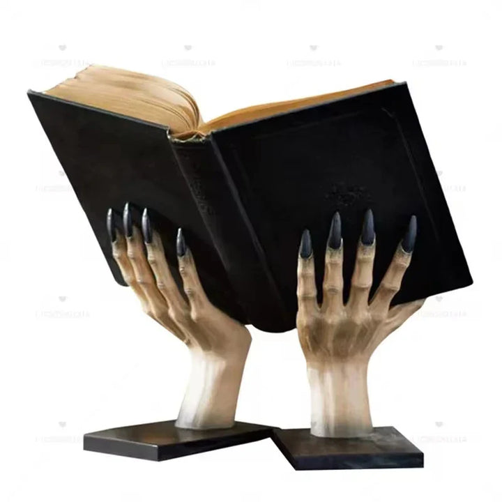 Rynx | Halloween Manual Stand Resin Statue Bookshelf Scary Party Table Decoration Witch Book Holder Bookshelf Bedroom Desk