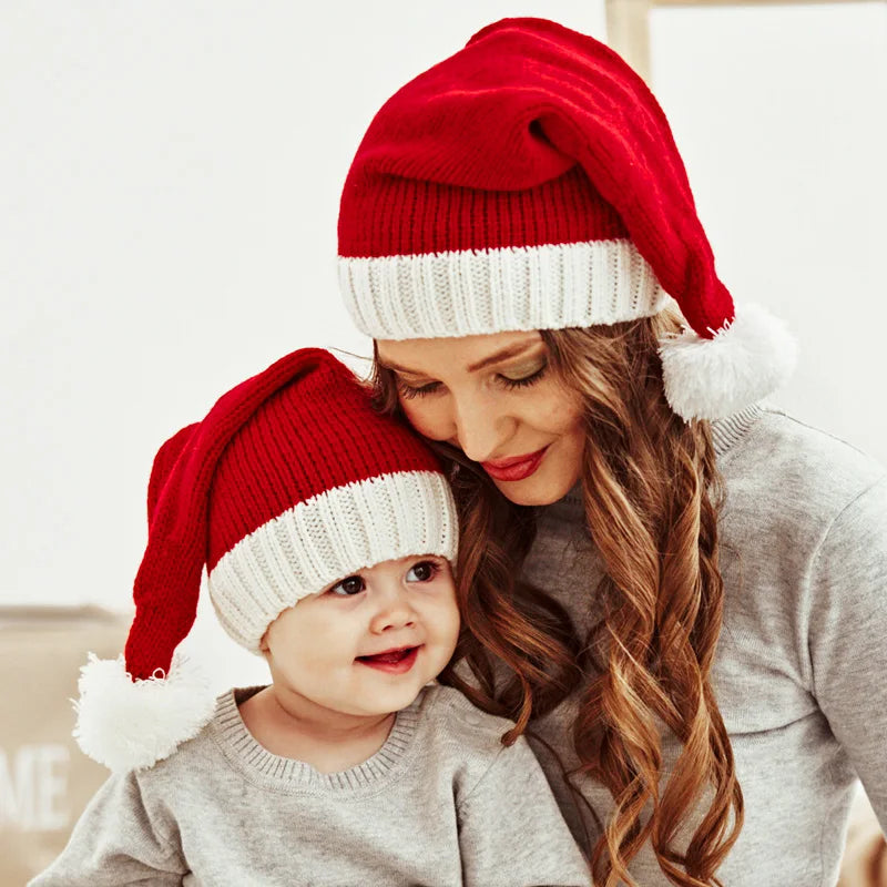 Rynx Knitted Christmas Hat Sweet Pompom Adult Children Soft Hat Santa Hat New Year Party Kids Gift Navidad Natal Noel Decoration