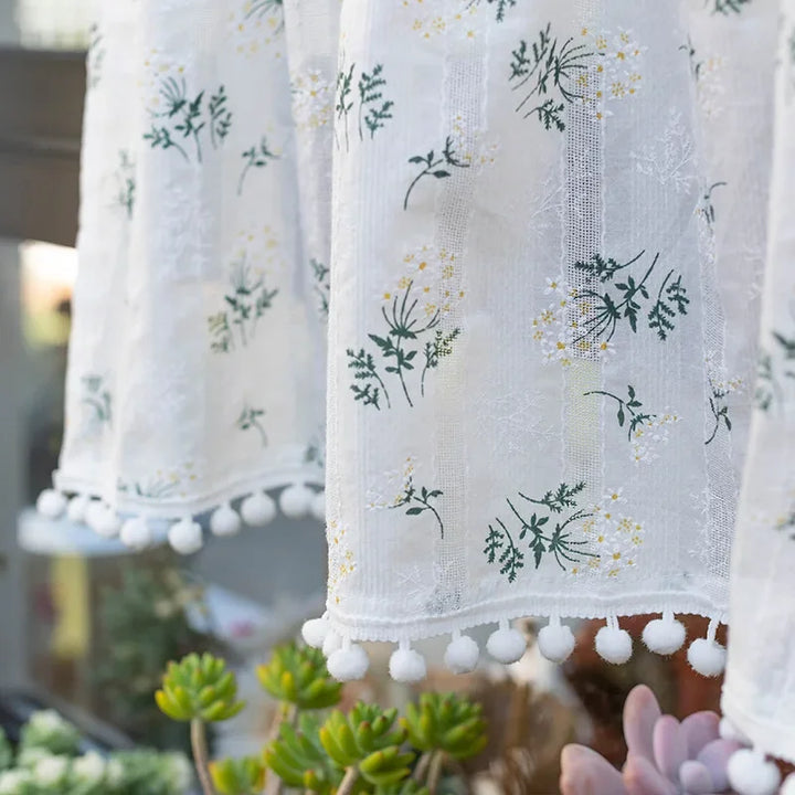 Rynx | Korean Cotton Daisy Curtains Road Pocket Shade Curtain Floral Tassels for Kitchen Bedroom Living Room Windowsill Wardrobe Curtain