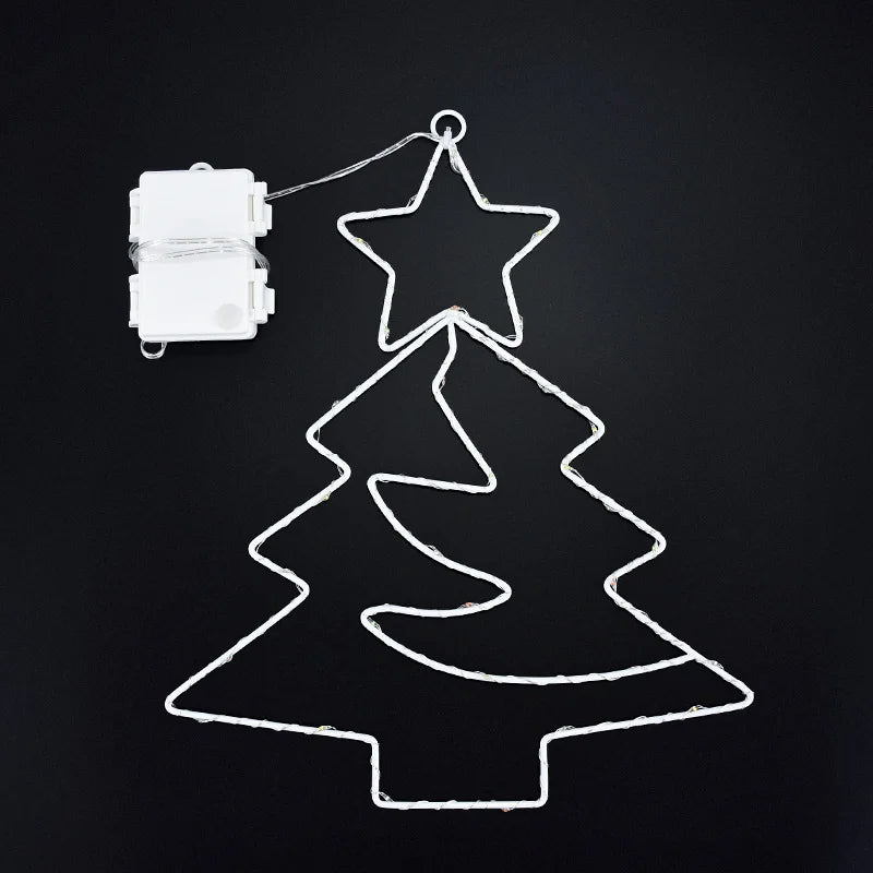 Rynx Christmas Tree Iron Frame LED Light String Window Hanging Ornament 2024 Christmas Decoration for Home 2025 New Year Party Supplies