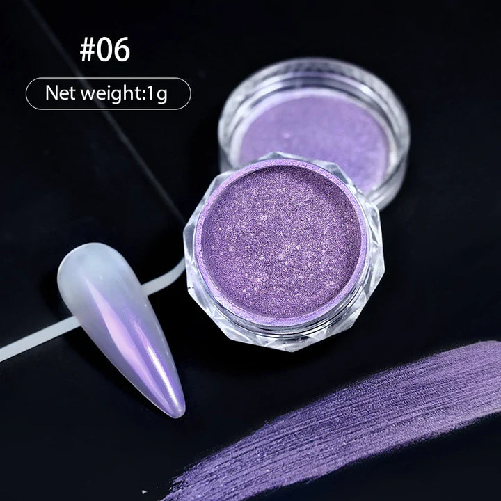 Rynx | Aurora Pearl White Nails Glitter Dust Chrome Gradient Rubbing on Powder Mirror Reflective Magnetic Pigment Nail Art Decorations