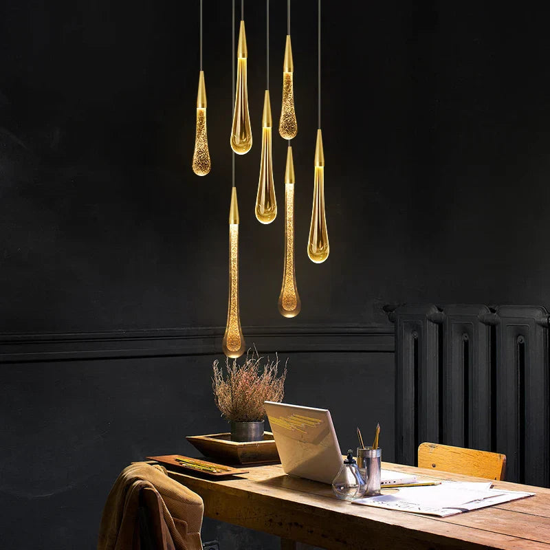 Lisslune | Crystal LED Pendant Lights: Perfect for Bedrooms, Dining Rooms, Bar - Water Droplet Chandelier, Stair Lamp for Interior Decoration