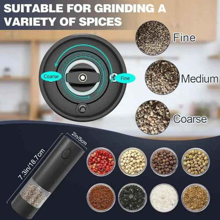 Lisslune | Stylish rechargeable electric salt and pepper mill set with practical storage base