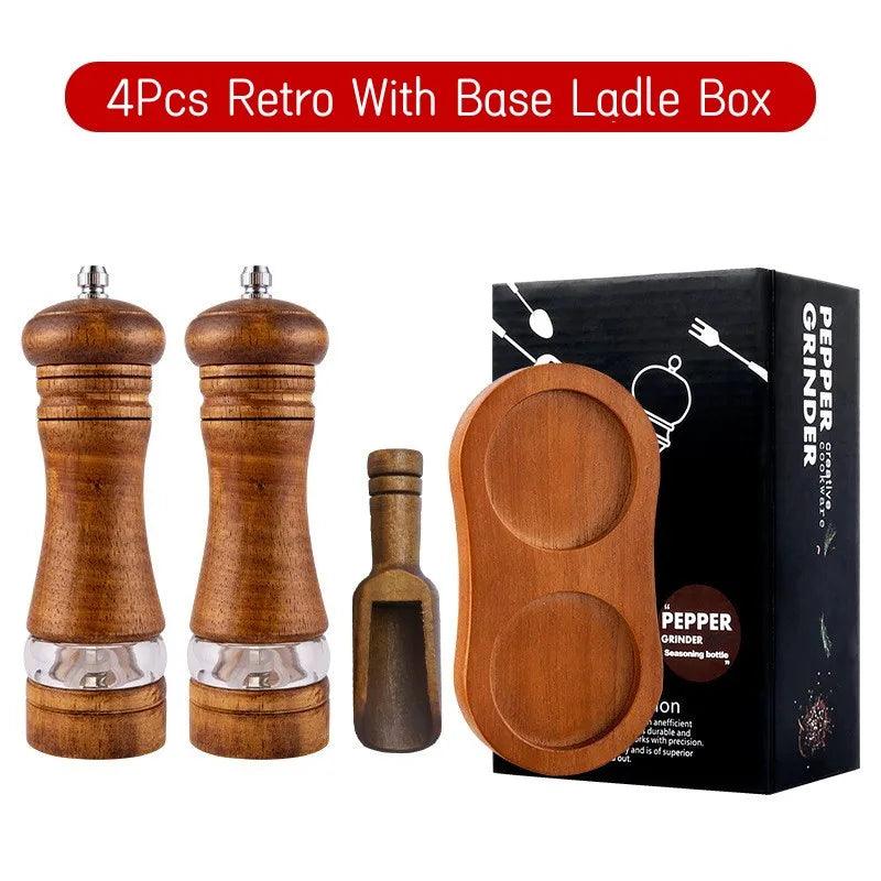 Lisslune | Vintage Handcrafted Wooden Spice Mill Set - 6-Inch Gourmet Salt and Pepper Mills