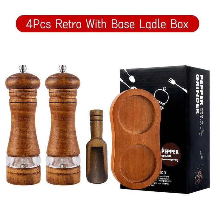 Lisslune | Vintage Handcrafted Wooden Spice Mill Set - 6-Inch Gourmet Salt and Pepper Mills