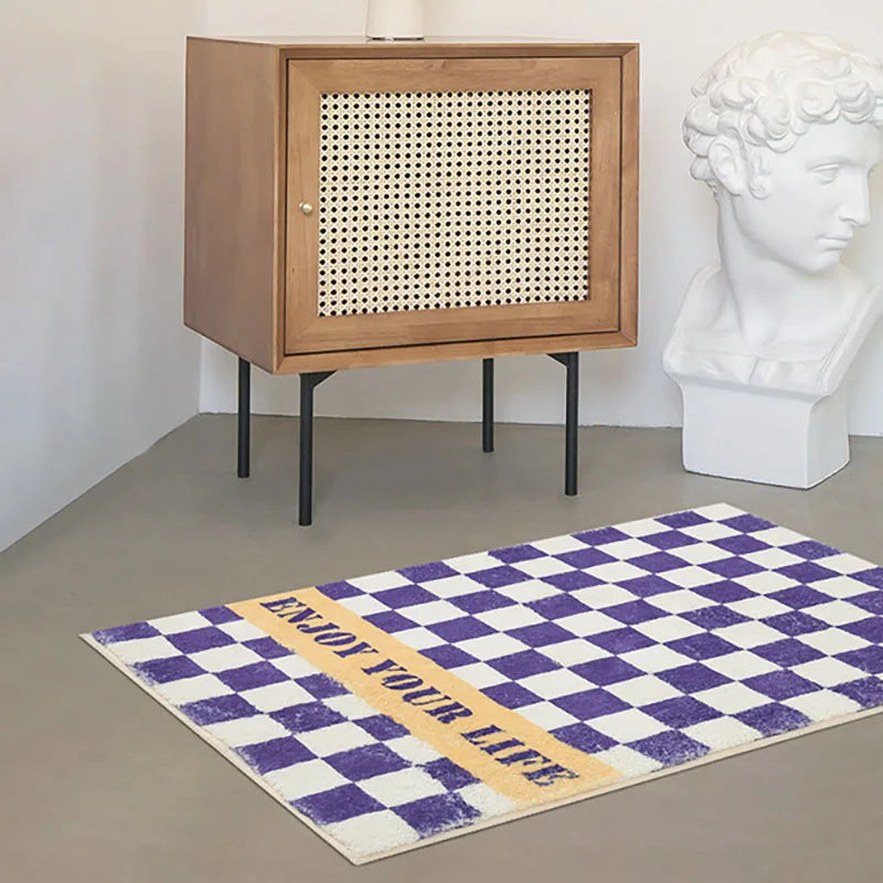 Rynx | Lavender Color Luxury Checkerboard Rug Bedroom Decoration Rugs Living Room Rug Bathroom Door Mat Non-Slip Rugs Rug IG