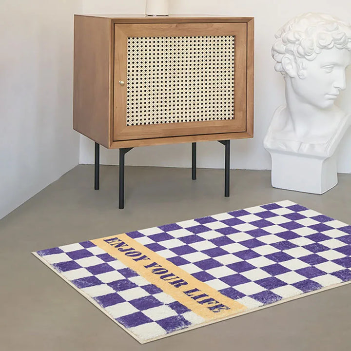 Rynx | Lavender Color Luxury Checkerboard Rug Bedroom Decoration Rugs Living Room Rug Bathroom Door Mat Non-Slip Rugs Rug IG