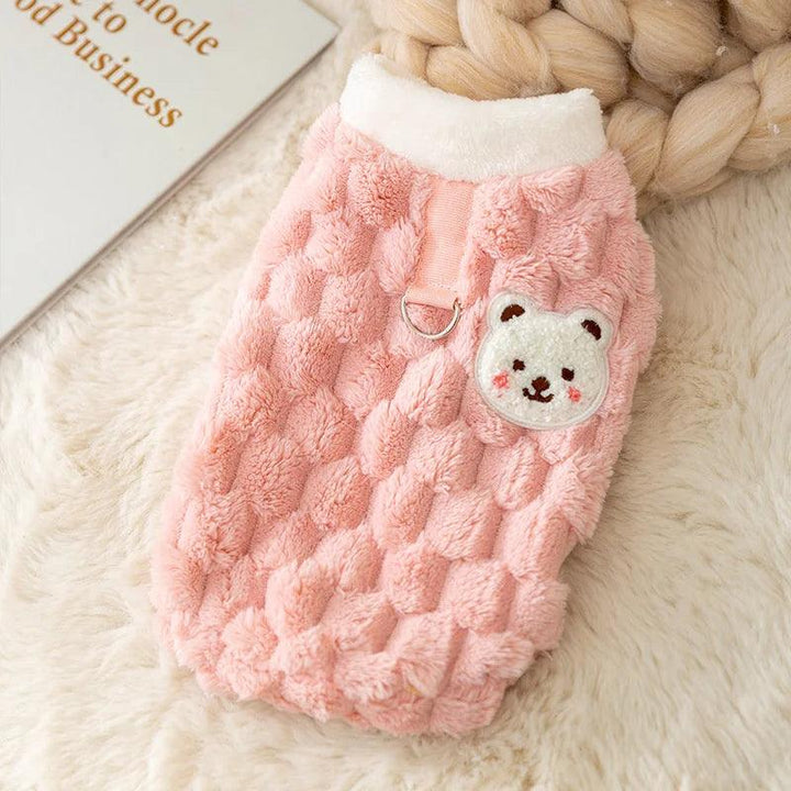 Lisslune | Cozy Plush Cute Bear Print Winter Sweater for Small Dogs & Puppies with Safe Buckle Closure