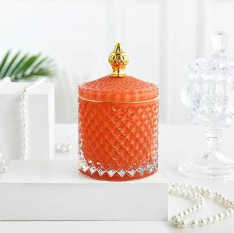 Lisslune | Amber Radiance Crystal Glass Storage Jar with Lid for Jewelry and Event Decor