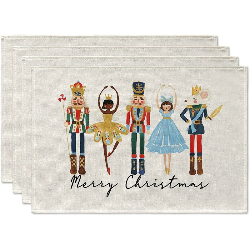 Rynx 4Pc Christmas Tree Moose Placemat Linen Dining Table Mats Coaster Bowl Coffee Mug Pad Mat 2024 Christmas Home Kitchen Decoration