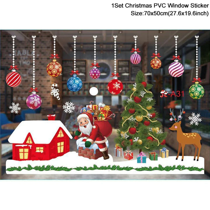Rynx Christmas Window Stickers Santa Snowflake DIY Wall Tattoo Christmas Decorations for Home New Year Ornaments Gift