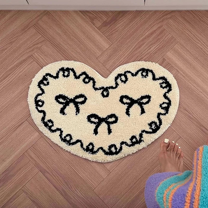 Rynx | Heart Shape Tufting Bow Bedroom Rug Living Room Rug Cute Hallway Floor Pad Bathroom Mat Doormat Aesthetic Home Decor