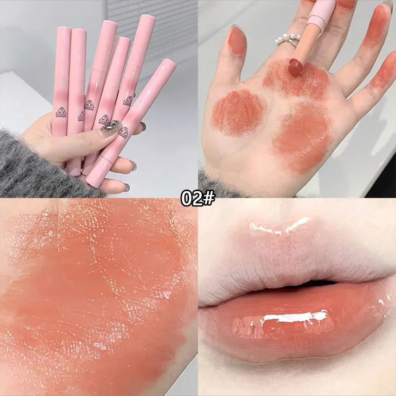 Rynx | Solid Pen Gloss Makeup Moisturizing Mirror Red-Brown Lipstick Long-Lasting Clear Moisturizing Lip Tint Natural Nude Lipstick