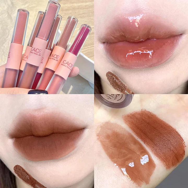Rynx | Double Head Lip Lacquer Mirror Gel Lipstick Matte Fog Lip Mud Long-lasting Moisturizing Lip Gloss Tint Korea Makeup Women Cosmetics