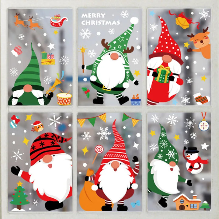 Rynx Christmas Window Stickers Santa Snowflake DIY Wall Tattoo Christmas Decorations for Home New Year Ornaments Gift