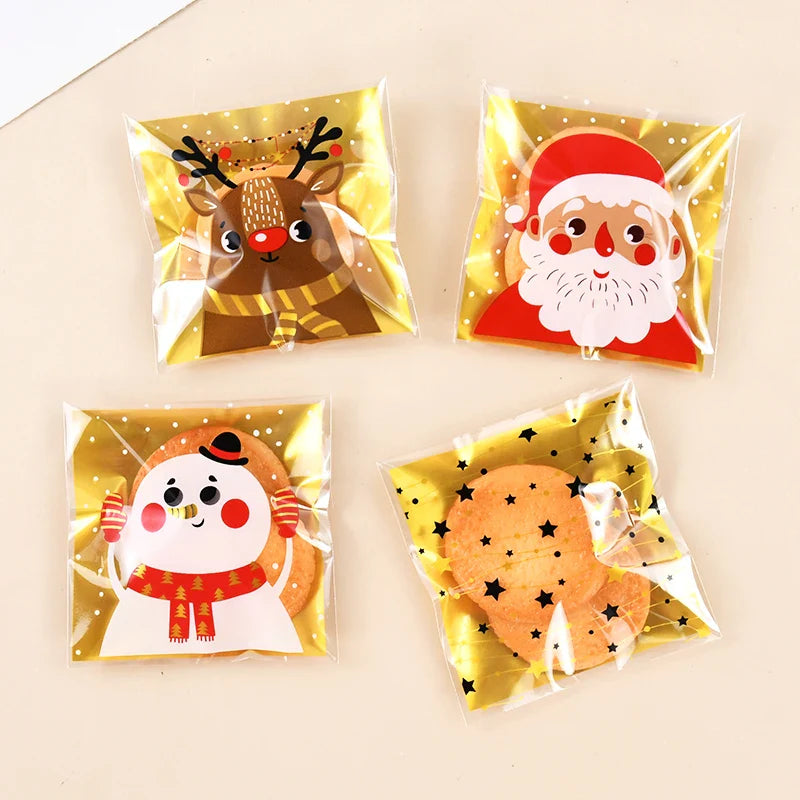 Rynx 100 pcs Christmas Cookie Bonbon Bags Santa Claus Plastic Cookie Gift Packaging Bags Xmas Party Decoration Supplies New Year 2025