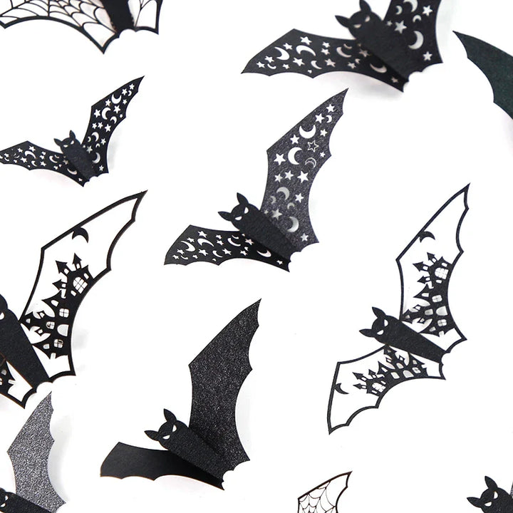 Rynx | Mini Halloween 3D Hollow Bat Wall Stickers Black Bat Sticker Room Decoration Party DIY Stickers Halloween Horror Bats Removable