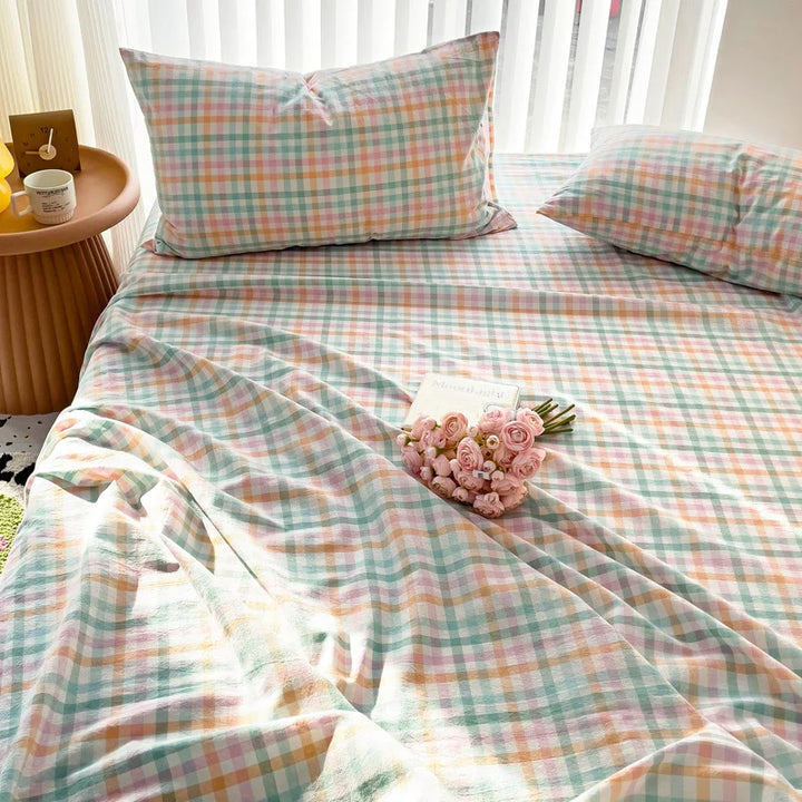 Rynx | INS Grid Bedding Set and Pillow Covers Soft Polyester Comforter Skin-Friendly Mattress Cover Twin Queen Full Size Bedspread 3 Pieces