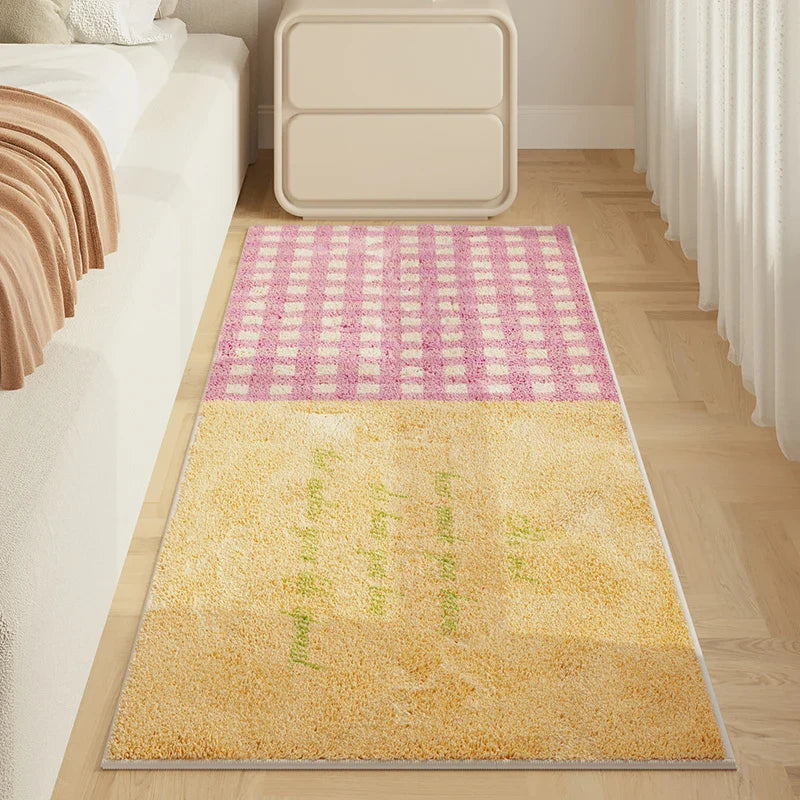 Rynx | Korean Style Rugs for Bedroom Fluffy Soft Lounge Carpet Thick Washable Nightstand Mat Simple Living Room Decoration Checkered Carpet