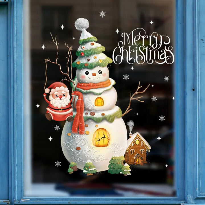 Rynx Christmas Window Stickers Santa Claus Christmas Tree Cartoon Glass Stickers Merry Christmas New Year Decorations for Home