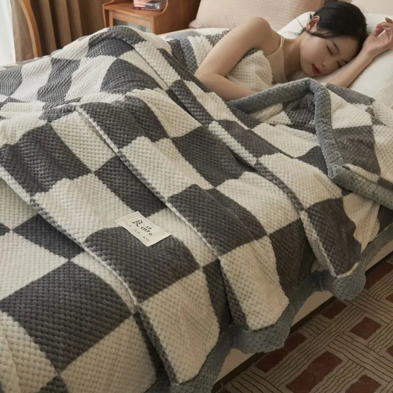 Rynx Winter blanket throw soft chenille yarn knitted blanket knitted throw blanket for couch bed warm sleeping blanket