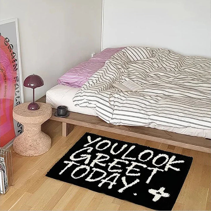 Rynx | Carpet Letters Bathroom Mat Black White Bedroom Foot Mat Bath Mat Carpet Plush Carpet Floor Cushion Aesthetic Home Decoration 50x80cm