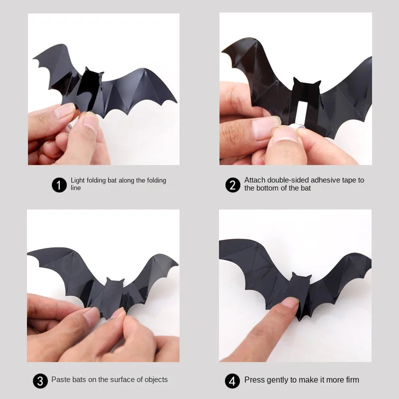 Rynx | 16 Pieces Halloween 3D Black Bat Wall Stickers Removable Halloween DIY Wall Decoration Halloween Party Decoration Horror Bat Stickers