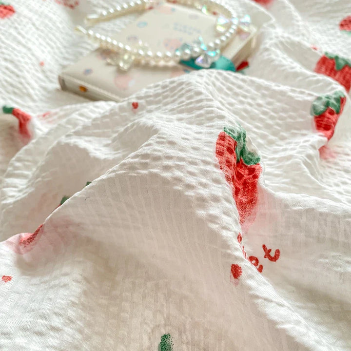Rynx | In Pink Strawberry Sweet Bedding Set Cartoon Fruit Duvet Cover Soft Queen Full Size Flat Sheet Girls Comforter Pillowcase