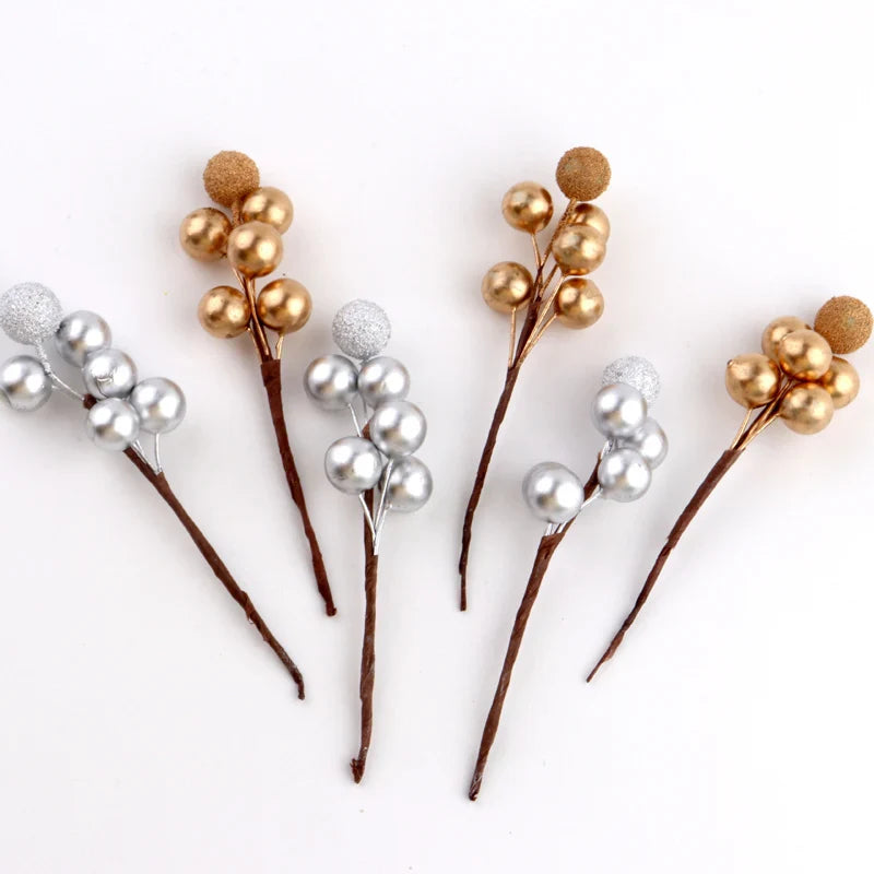 Rynx | (10 pieces/pack) 10cm Christmas tree berries decoration simulation Yangmei golden berries bouquet artificial plant wreath home decor