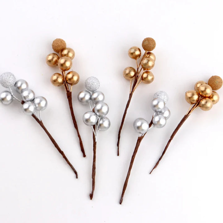 Rynx | (10 pieces/pack) 10cm Christmas tree berries decoration simulation Yangmei golden berries bouquet artificial plant wreath home decor