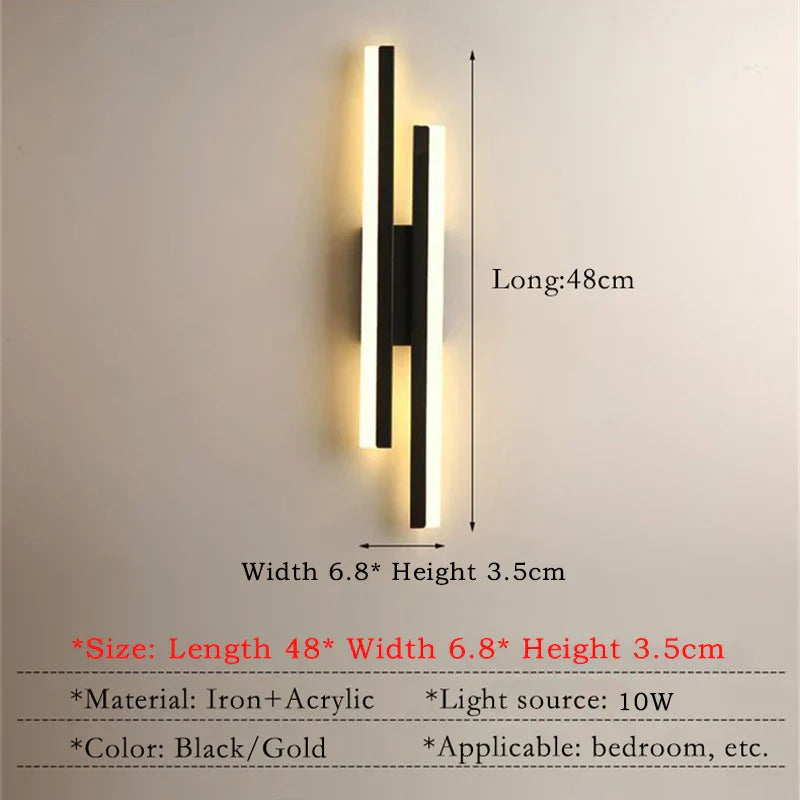 Lisslune | Modern LED Wall Lamp: Black/Gold Acrylic Room Decoration Light