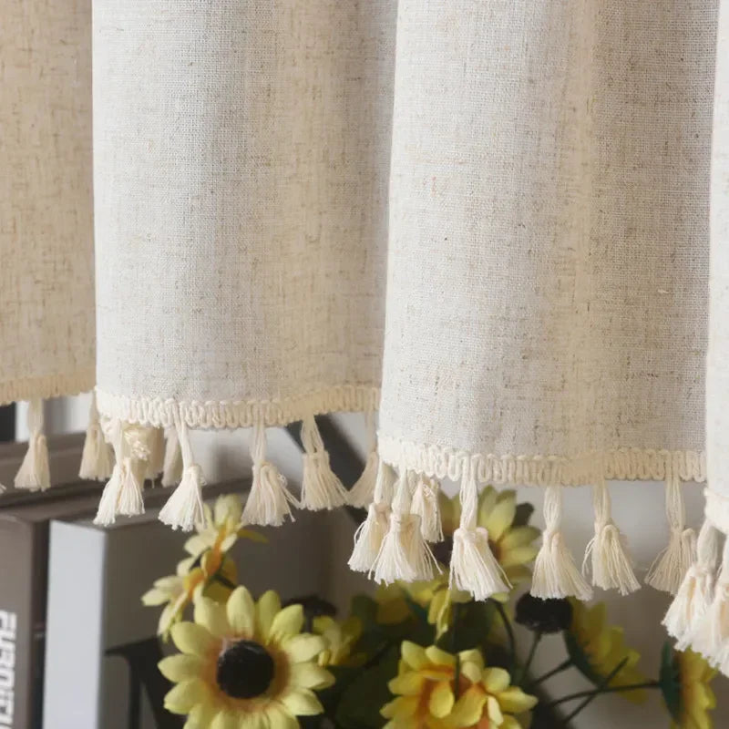 Rynx | Nordic Style Short Curtains for the Kitchen Solid Cotton-Linen Curtain Wine Rack Door Window Small Curtains Wardrobe Curtain