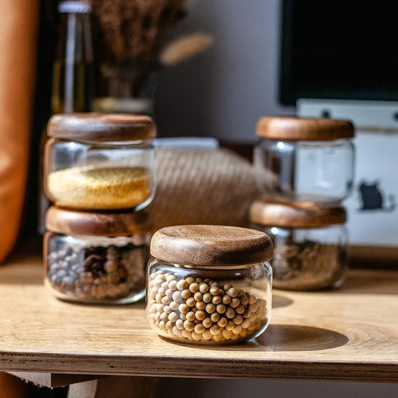 Lisslune | Airtight Glass Spice Jars with Acacia Wood Lid
