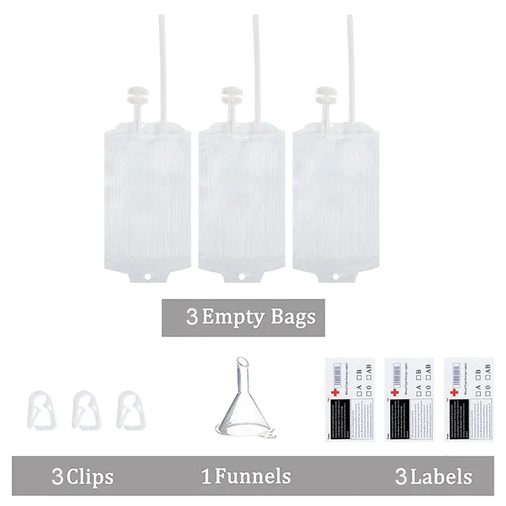 Rynx | 350ml Halloween Blood Bag for Drinks, Blood Bag of Vampires, Energy Drink Bag, Drinkable Blood Bags, Halloween Creepy Props