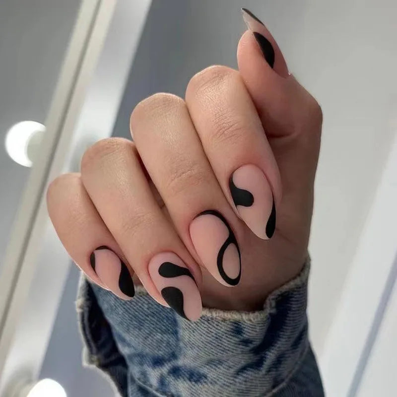 Rynx | Yellow Gold Glitter Striped French Nail Art Fashion Almond Art Nails Removable Pre-made Artificial Nails Press-on Nails with Glue