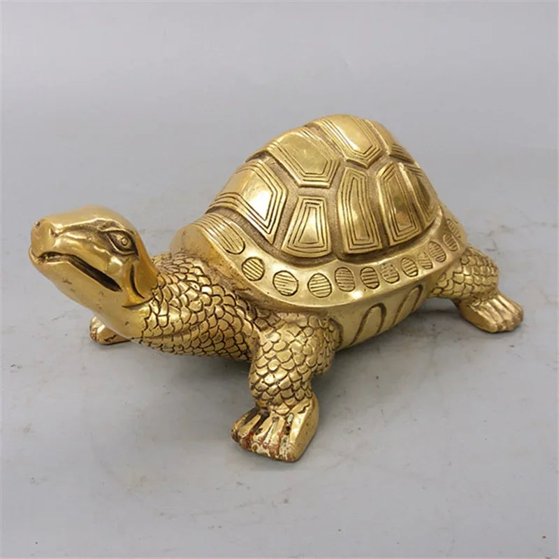 Lisslune | Brass Feng Shui Turtle Statue Lucky Animal Sculpture for Longevity Home Office Decoration Figurine Gift Study Ornament