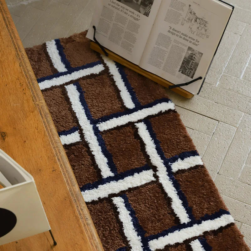 Rynx | Chic Maillard-Tufting-Grid-Living Room Rug Long Bedroom Mat Non-Slip Rug Floor Pad Doormat Aesthetic Home Decor 40x120cm