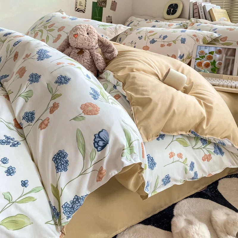 Rynx | Vintage Floral Duvet Cover Set, 3-piece Botanical Bedding Garden Style Flower Reversible Duvet Covers Luxury Soft Breathable