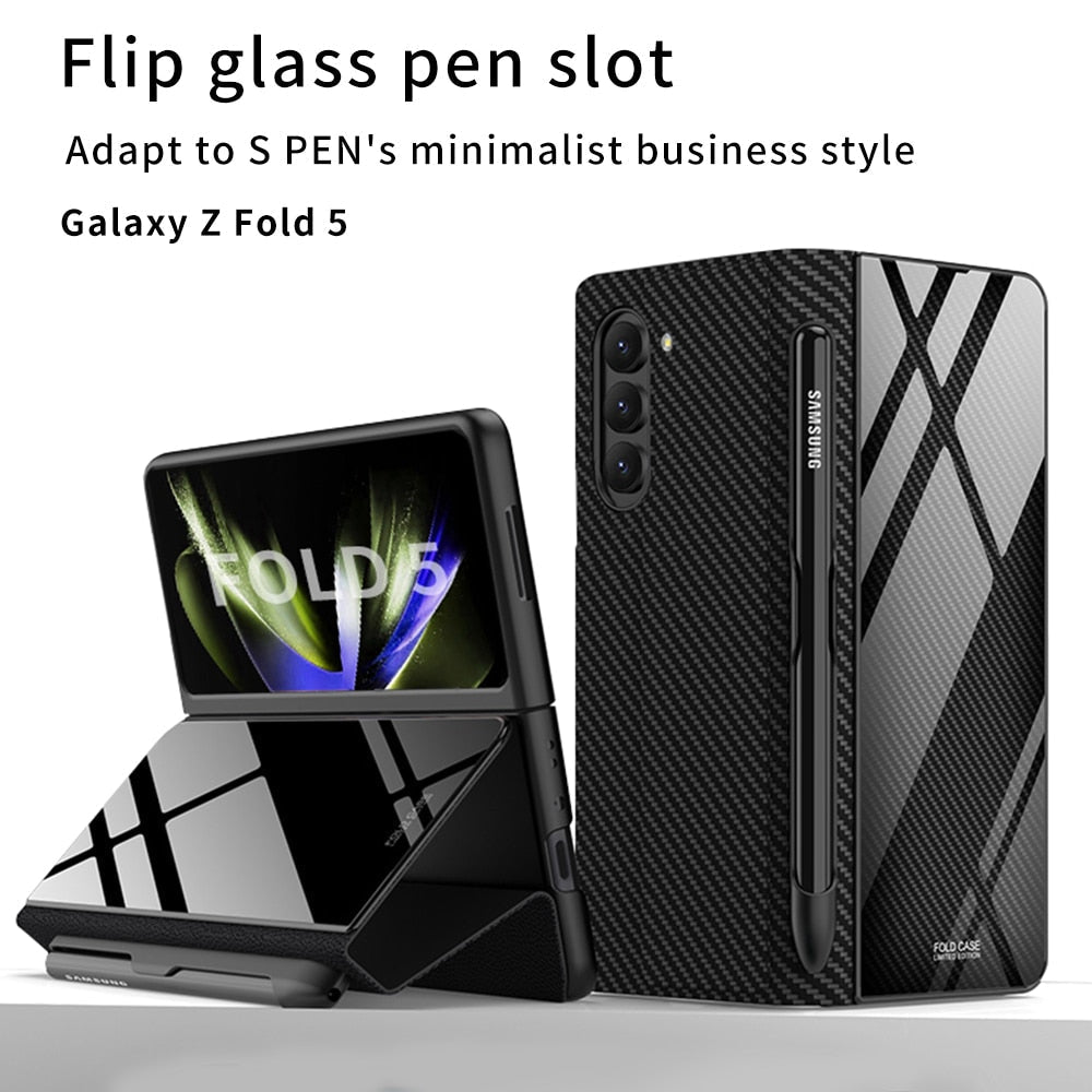 Lisslune | Shockproof Armor Case Glass Cover Stand Insert Card Leather Case for Samsung Galaxy Z Fold 5/4
