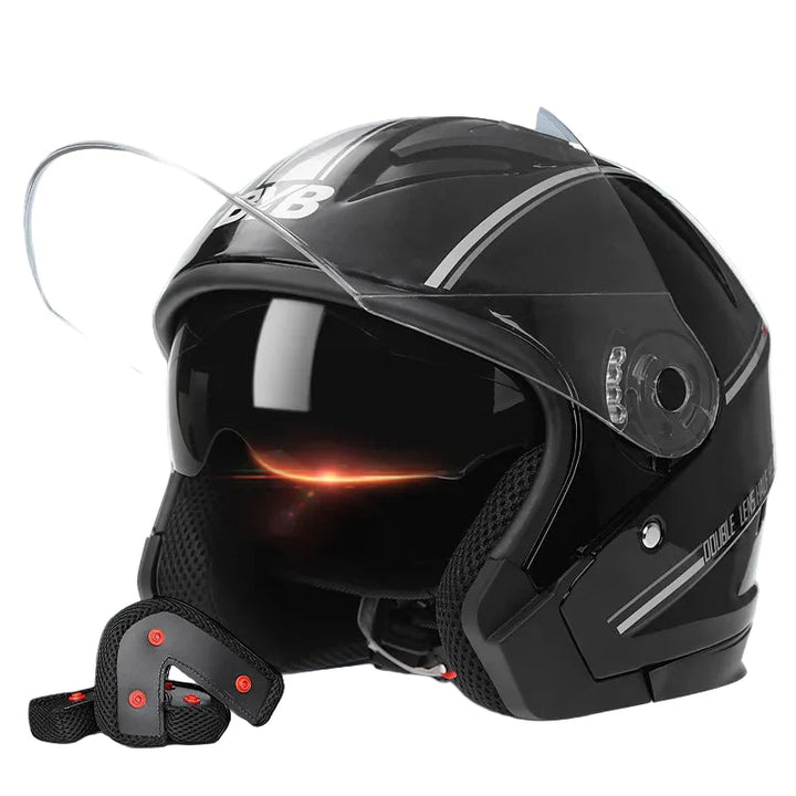 Lisslune | Retro 3/4 Open-Face Motorcycle Helmet with Dual Lens – AeroRide