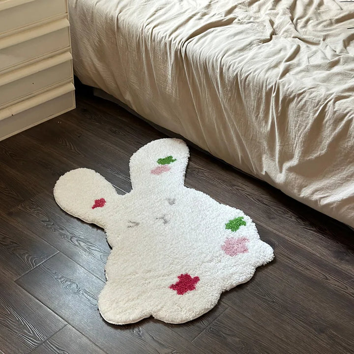 Rynx | Cartoon Tufting Rabbit Rug Soft Fluffy Cute Animal Mat Bunny Rug Bedroom Floor Non-Slip Mat Home Nursery Decor 80x82cm