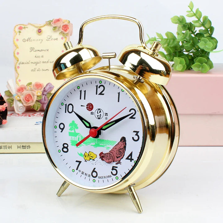 Rynx | Metal Mechanical Alarm Clock Creative Desk Nightstand Table Clock Alarm Bedroom Decoration Accessories Battery Operated