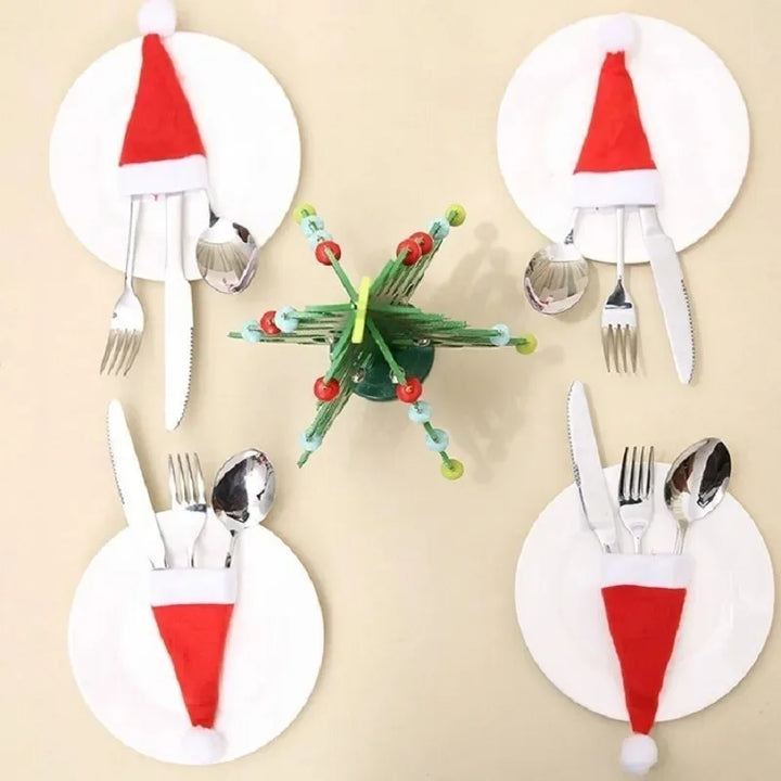 Rynx Merry Christmas Christmas dishes Bag holder Christmas hat Fork Knife Cutlery bag Christmas decoration for home