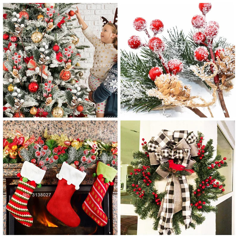 Rynx 5 Piece Christmas Red Berries Artificial Flower Pine Cone Branch Christmas Tree Decorations Ornament Gift Packaging Home DIY Wreath