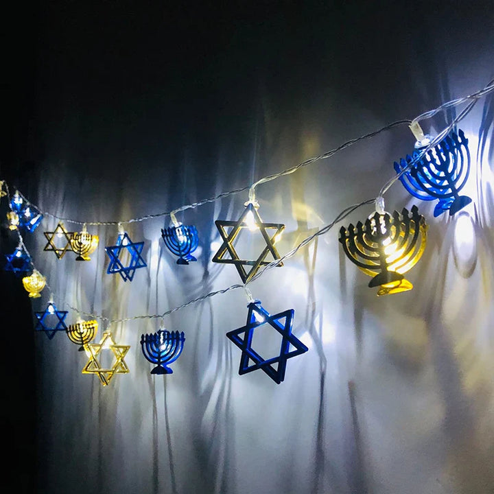 Rynx 1.65M 10LED Judaism Mogen David Star Lights String Hanukkah Shavuot Jewish Festival of Dedication Menorah Party Supplies