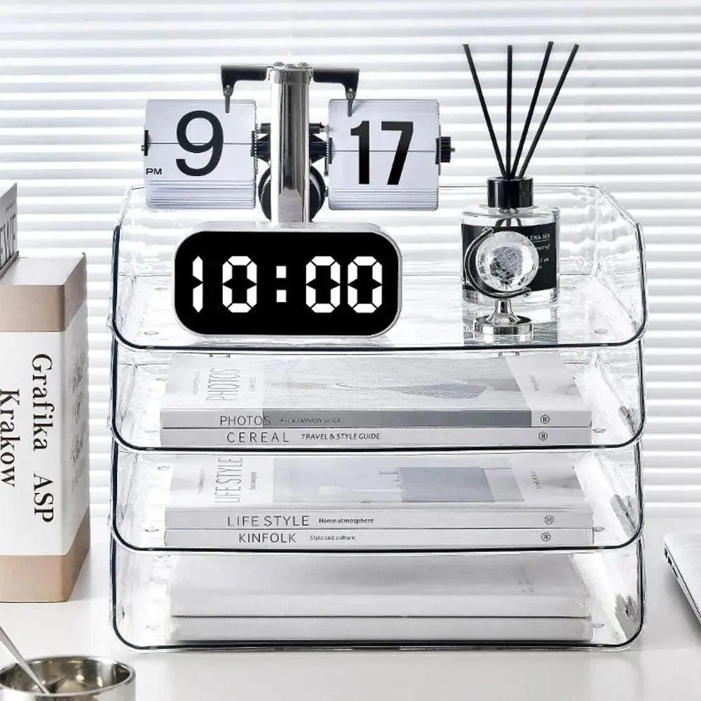 Lisslune | Transparent Acrylic A4 File Storage Organizer - Stackable Desktop Shelf for Papers and Magazines