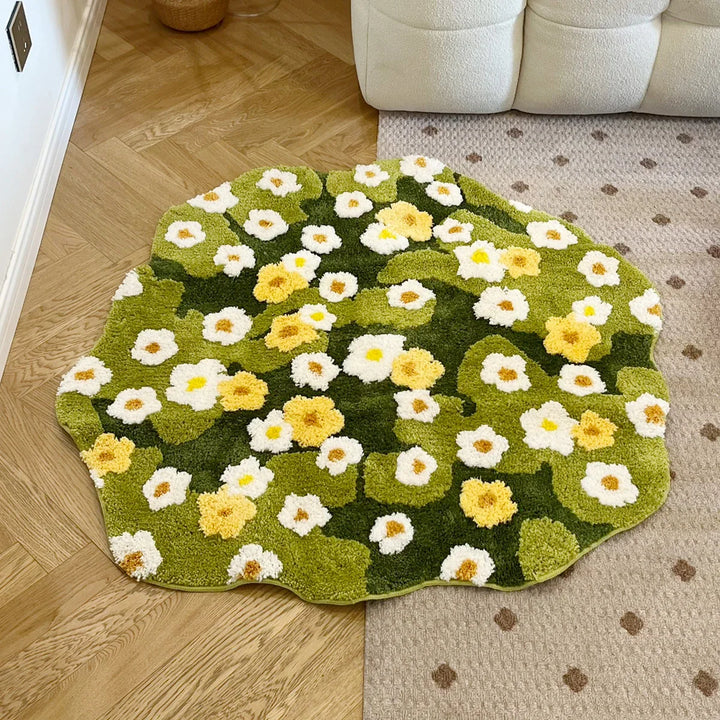 Rynx | Daisy Tufting Moss Bathroom Mat Soft Bedroom Carpet Meadow Green Plants Living Room Carpet Nightstand Floor Cushion Aesthetic Home Decoration