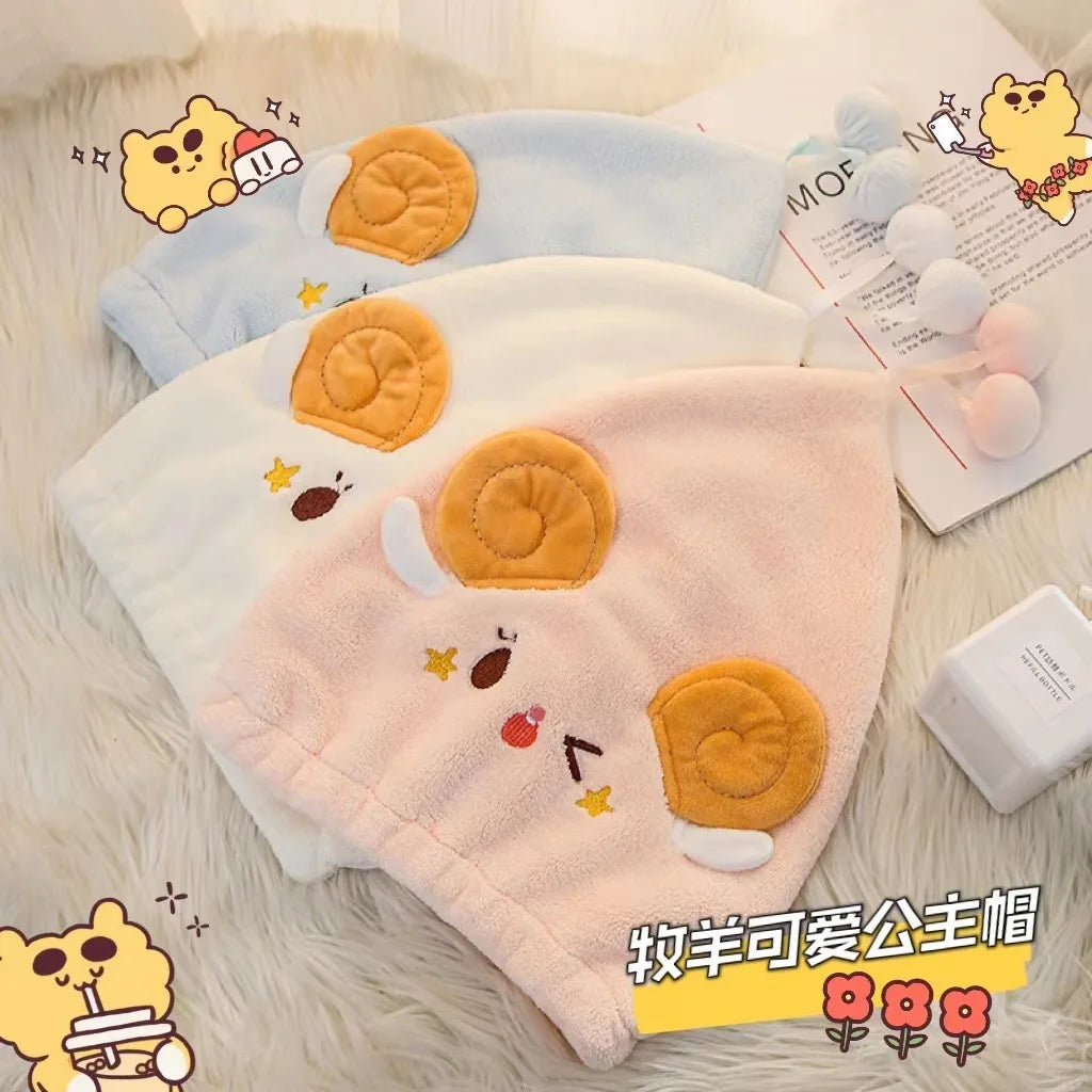Rynx | 26x33cm 1pc Cartoon Shepherd Star Drying Cap Microfiber Princess Hat Coral Velvet Absorbent Dry Hair Towel
