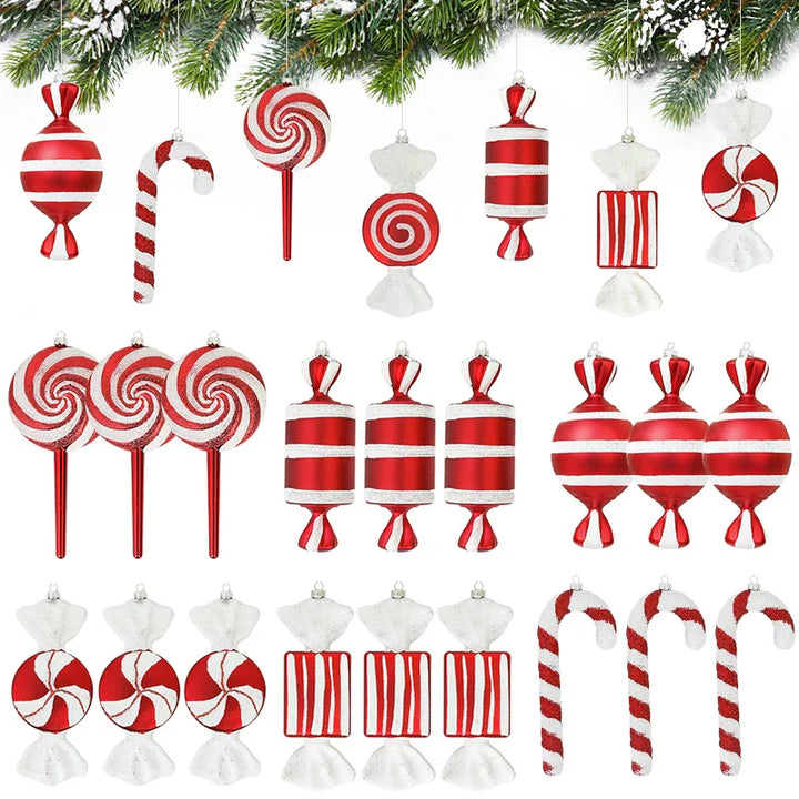 Rynx 3/6pcs Large Christmas Lollipop Red Candy Cane Pendant Xmas Tree Hanging Ball Ornament 2024 Christmas Decoration for Home New Year