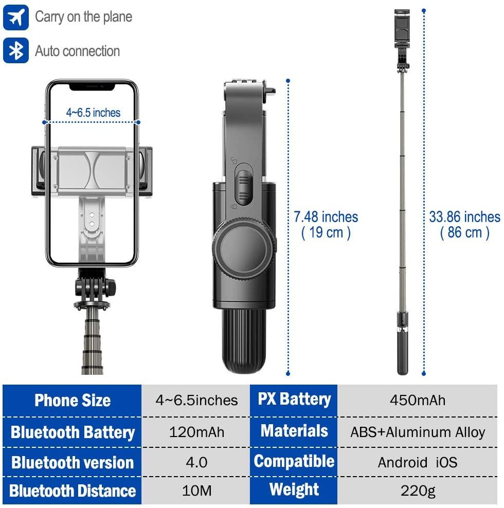 Lisslune | Versatile Bluetooth Gimbal Tripod Stabilizer with Wireless Remote for iPhone, Huawei, and Xiaomi